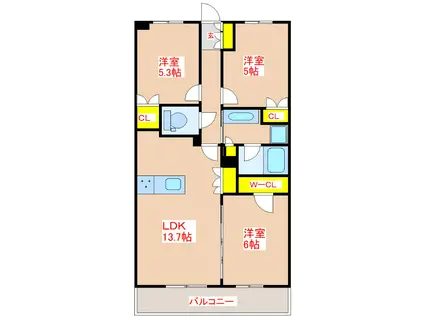 MJR鹿児島中央駅前 THE GARDEN(3LDK/14階)の間取り写真