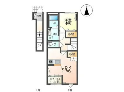 アーバンハイツ南原(1LDK/2階)の間取り写真