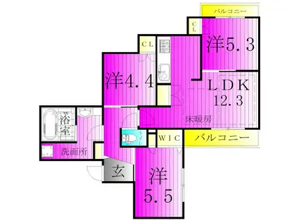 プランドール南流山(3LDK/3階)の間取り写真