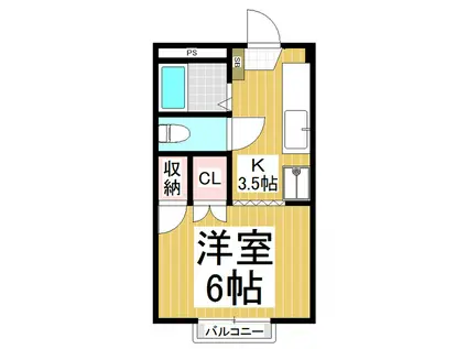 ハイツ一ノ瀬(1K/1階)の間取り写真