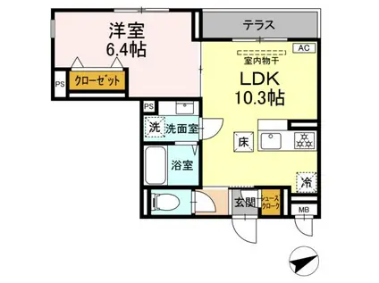 シャトー アヴニール 調布(1LDK/1階)の間取り写真