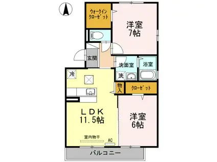 グローリー一文字(2LDK/1階)の間取り写真