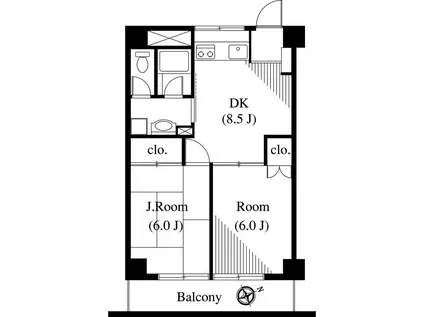 タケノヤハイツ本町(2DK/4階)の間取り写真