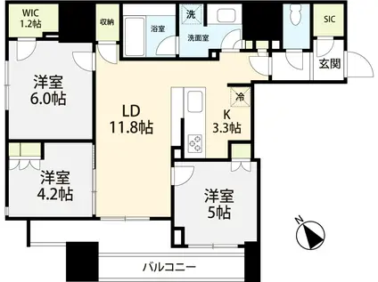 ザ・パークハウス築地入船(3LDK/4階)の間取り写真