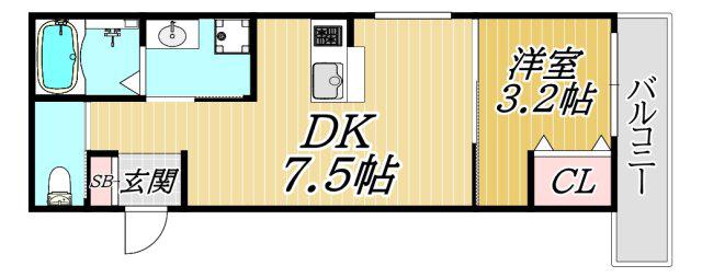 GAZELLE NOAH尼崎尾浜I(1DK/1階)の間取り写真
