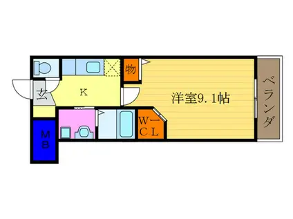 ハピネス11(1K/1階)の間取り写真