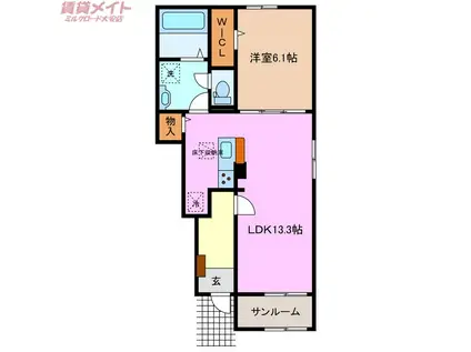 ラシアIII(1LDK/1階)の間取り写真