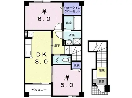 グランシャリオA(2DK/2階)の間取り写真