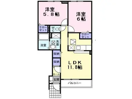 ニューフィールドグローリーI(2LDK/1階)の間取り写真