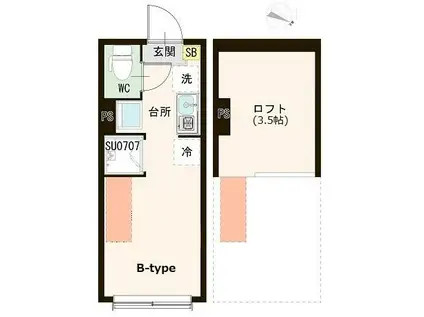 ハーモニーテラス貫井II(ワンルーム/1階)の間取り写真