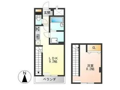 西壱番館TEI(1LDK/2階)の間取り写真