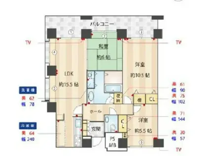 桜宮リバーシティ・ウォータータワープラザ(3LDK/20階)の間取り写真