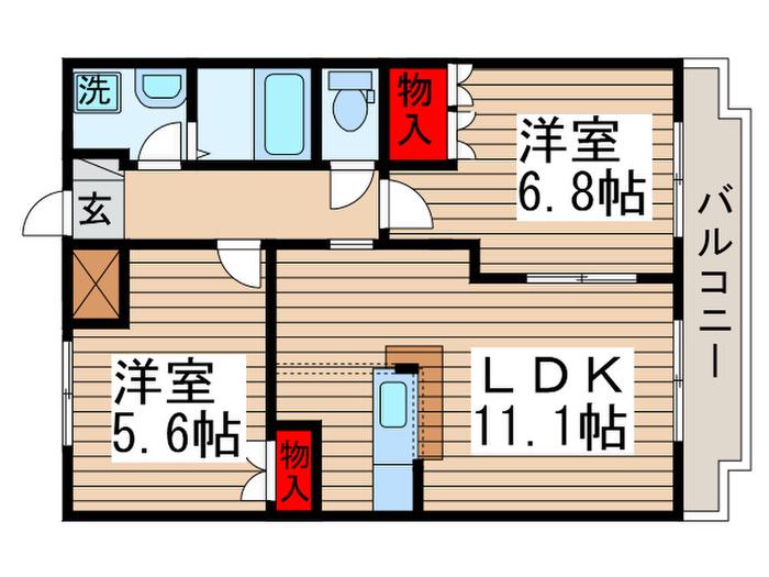 プラシード(2LDK/2階)の間取り写真