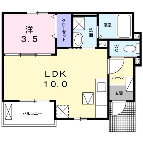 リヴェール II(1LDK/1階)の間取り写真