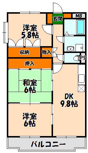 ツインパレスB(3DK/1階)の間取り写真