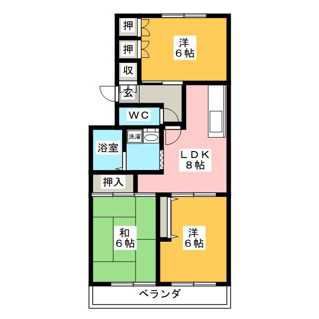 パビヨンリヴール(3DK/1階)の間取り写真