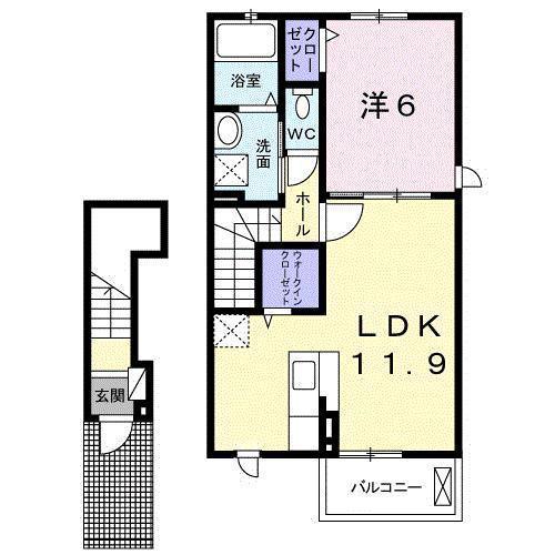 アパートメント高洲536 II(1LDK/2階)の間取り写真