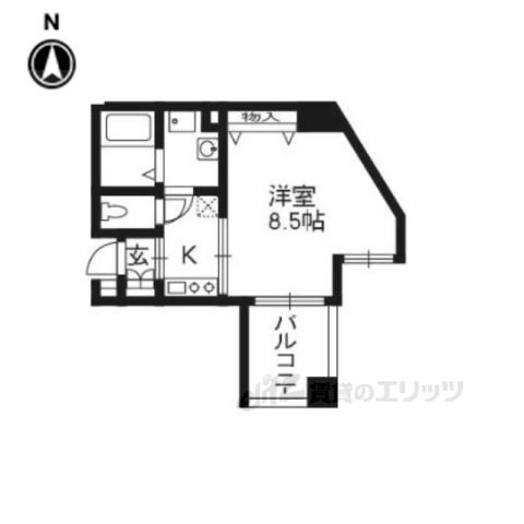 エイペックス京都駅前(1K/2階)の間取り写真