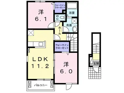 ヴィラーリエージュB 201(2LDK/2階)の間取り写真