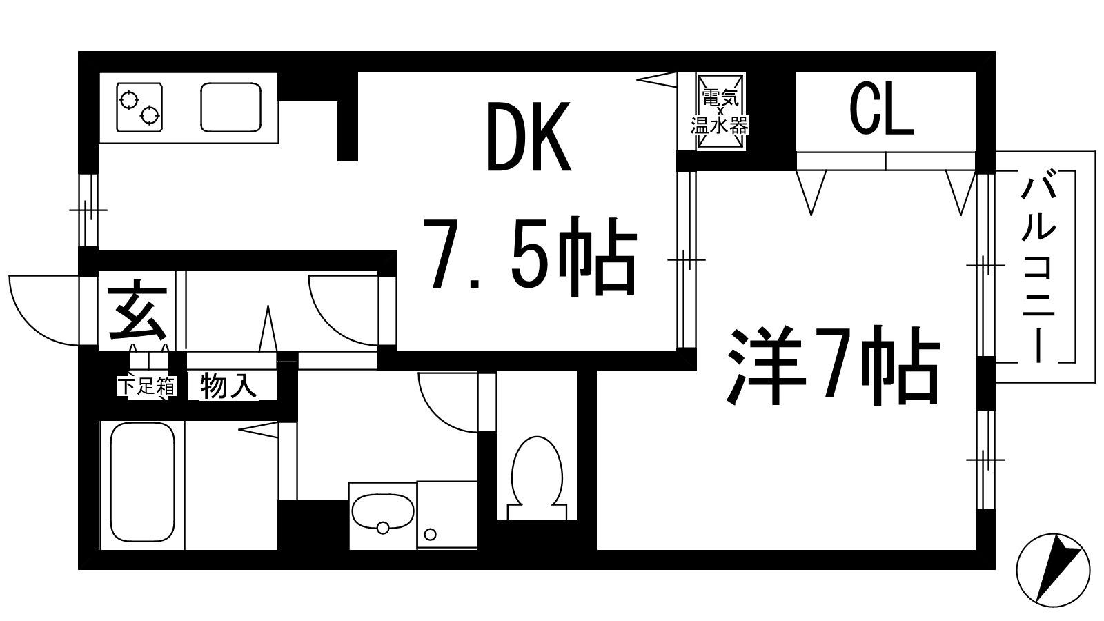 リビングタウン西野(1DK/2階)の間取り写真