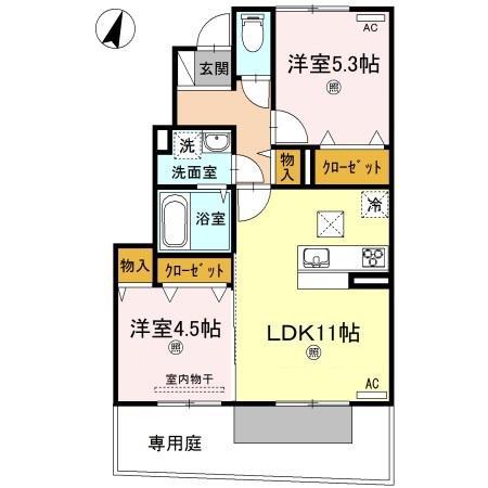 グレイスコート唐崎(2LDK/1階)の間取り写真