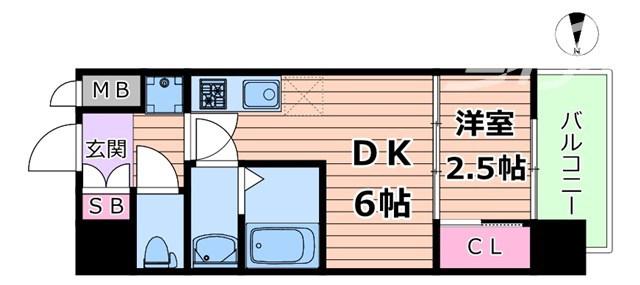 プレリスNEO大阪十三エルヴィオン(1DK/15階)の間取り写真