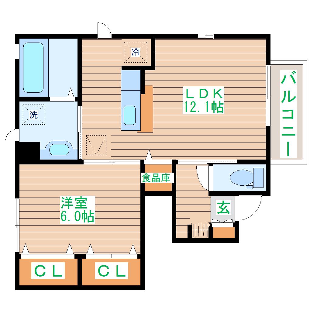 グリーンコート浮島A(1LDK/1階)の間取り写真