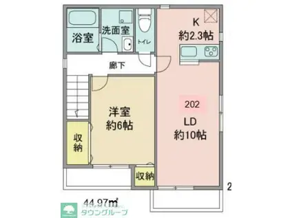 イーストアウルB棟(1LDK/2階)の間取り写真