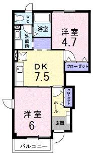 フラントフィールドハウス(2DK/1階)の間取り写真
