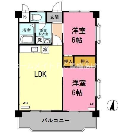 ヴィンテージ本多 III(2LDK/2階)の間取り写真