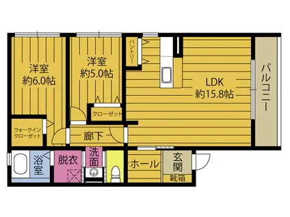 WINDOMルミナス(2LDK/2階)の間取り写真
