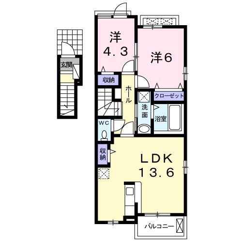 サニー I(2LDK/2階)の間取り写真