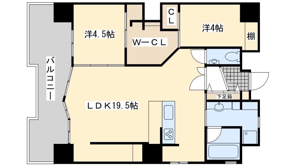 マテール穴生(2LDK/13階)の間取り写真