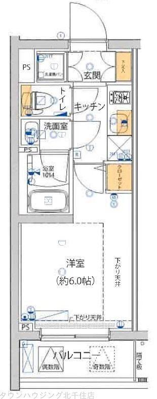 ライジングプレイス綾瀬(1K/2階)の間取り写真