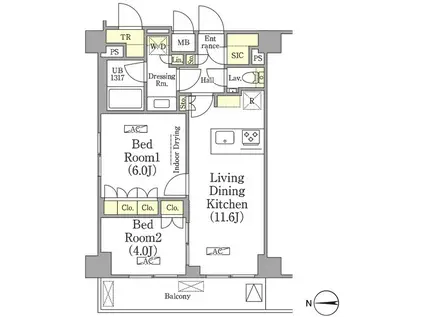 ザ・パークワンズ高輪(2LDK/5階)の間取り写真