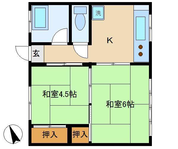 まこと荘(2K/2階)の間取り写真