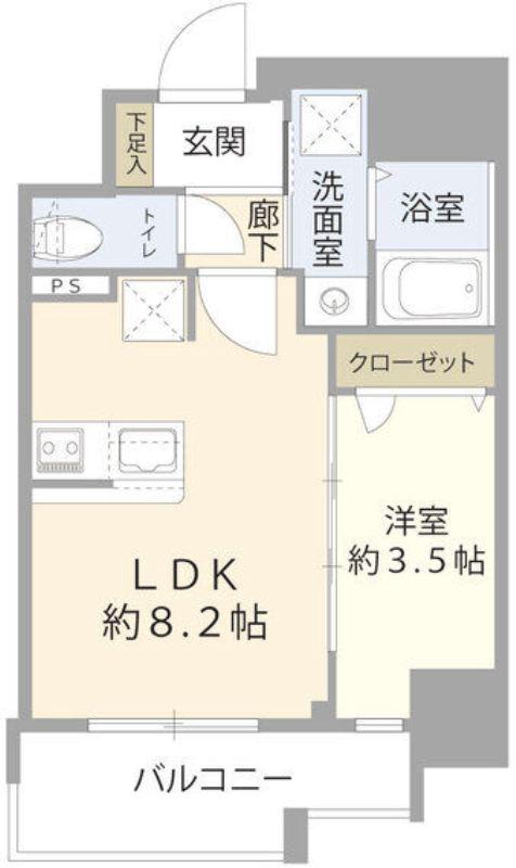 ディアレイシャス湊川公園(1LDK/7階)の間取り写真