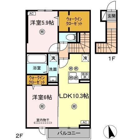 RION(2LDK/2階)の間取り写真