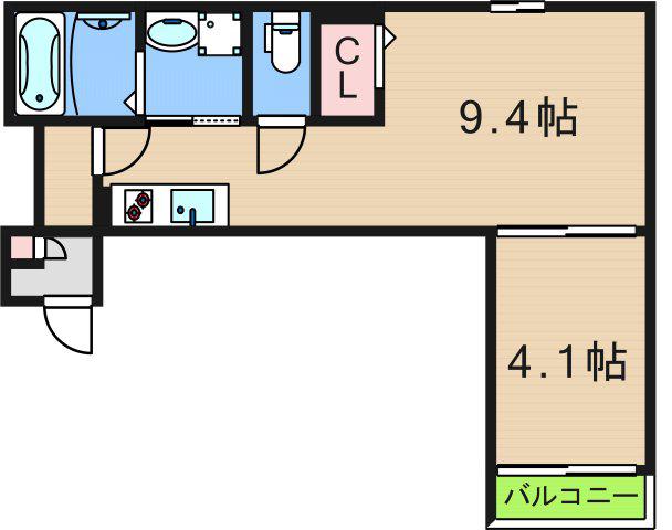 AIA難波南(1LDK/3階)の間取り写真