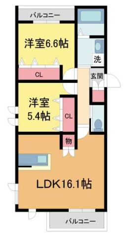 HEBEL GARDEN松山町(2LDK/1階)の間取り写真
