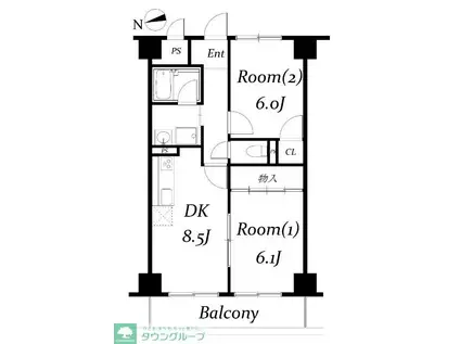 アルデール三郷C棟(2DK/2階)の間取り写真