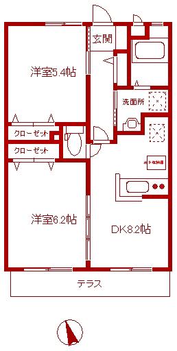 エスポワールN(2DK/2階)の間取り写真