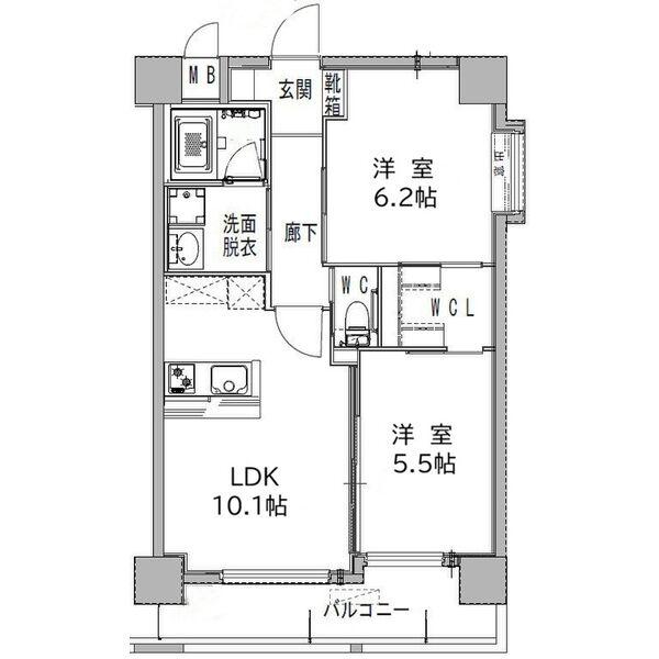 ヒルクレスト菊陽グランデ(2LDK/3階)の間取り写真
