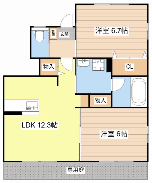 ビックタウン A棟(2LDK/1階)の間取り写真