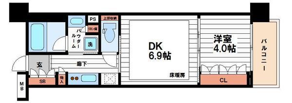 オーパスレジデンス心斎橋サウス(1DK/9階)の間取り写真