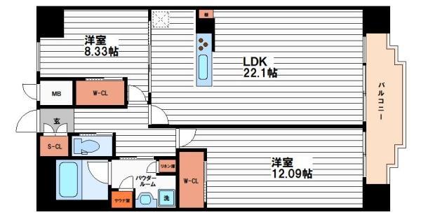プレジオ北浜(2LDK/15階)の間取り写真