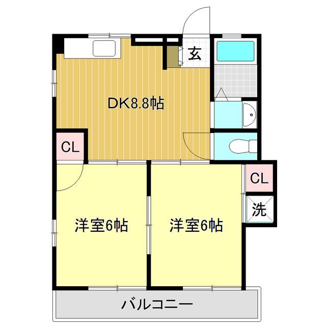 エクセルハウス三園(2DK/2階)の間取り写真