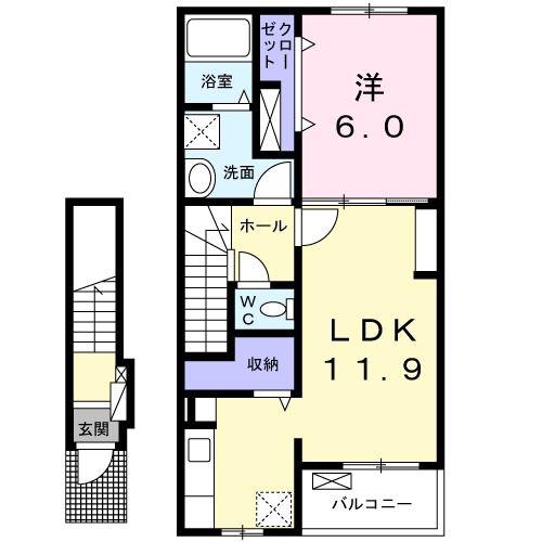 プリムヴェールIII(1LDK/2階)の間取り写真