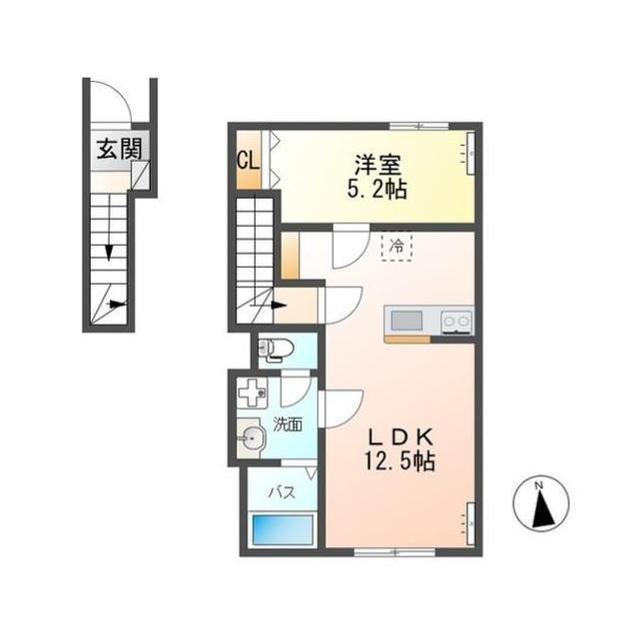 VERSEAU(1LDK/2階)の間取り写真