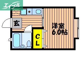ハープハイツA(1K/1階)の間取り写真